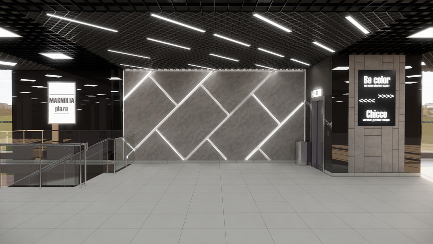 Оформление потолка и входа в ТЦ Magnolia Plaza, Черкассы
