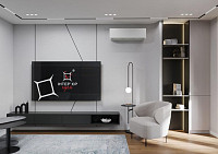 Современный минимализм в кухне-студии 28 м2, с балконом. Дизайн КУХНИ-СТУДИИ