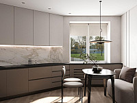 Кухня с пятиконечной конфигурацией в ЖК «Парковый квартал». Дизайн КУХНИ