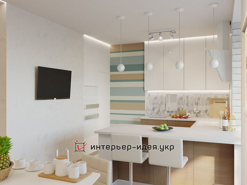 Дизайн кухни с полуостровом и обеденной зоной