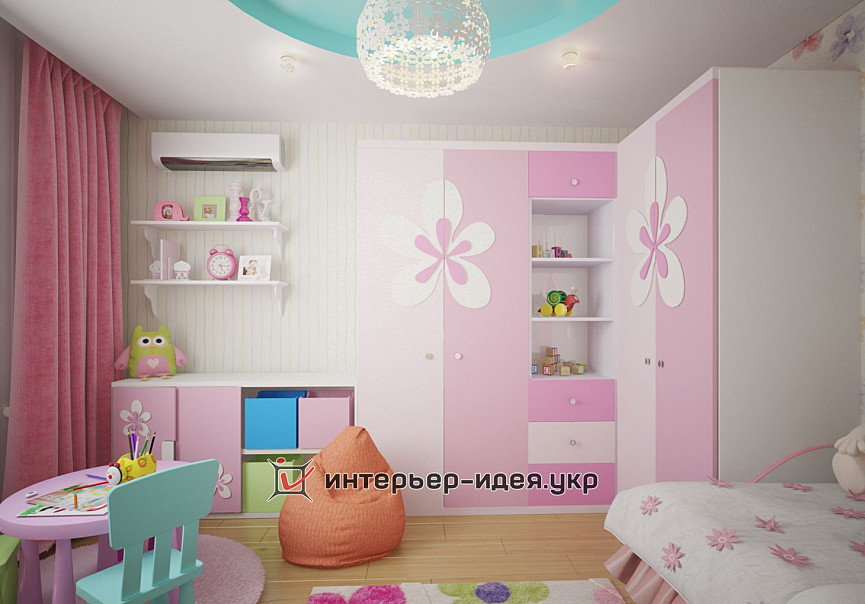Дизайн детской для девочки в нежных розовых цветах