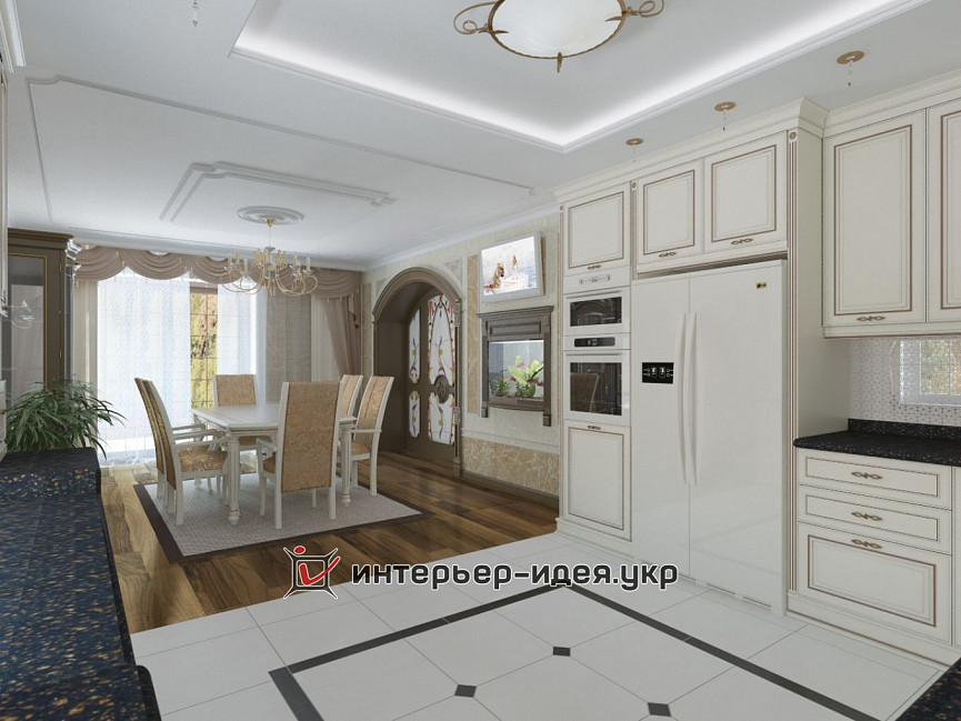 Дизайн кухни и столовой зоны в классическом стиле