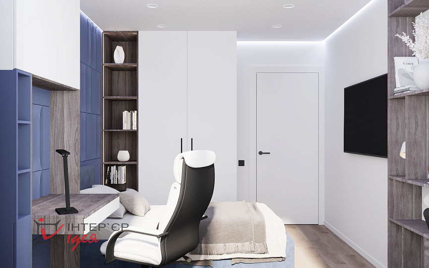 Детская с акцентным синим в ЖК «Парковый квартал»