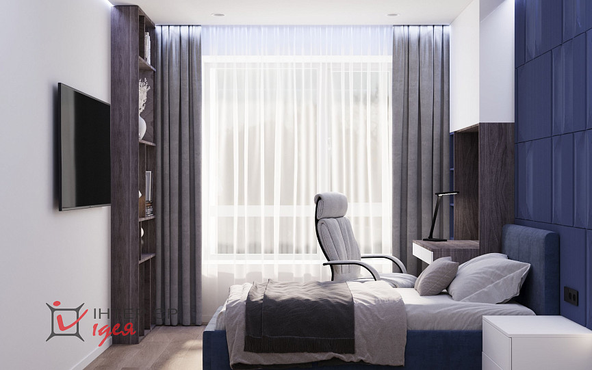 Детская с акцентным синим в ЖК «Парковый квартал»