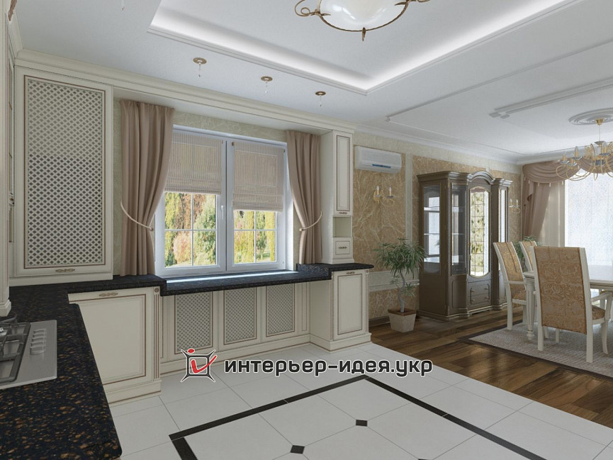 Дизайн кухни и столовой зоны в классическом стиле