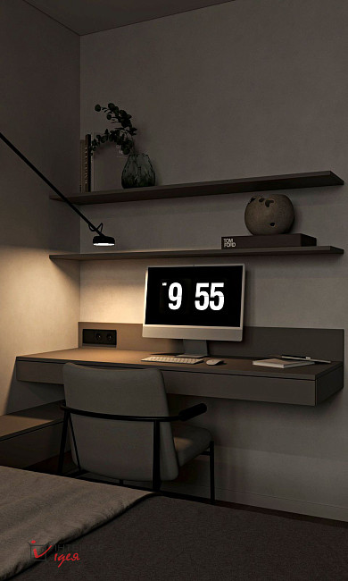 Минималистичная спальня с рабочим местом в ЖК «Парковый квартал»