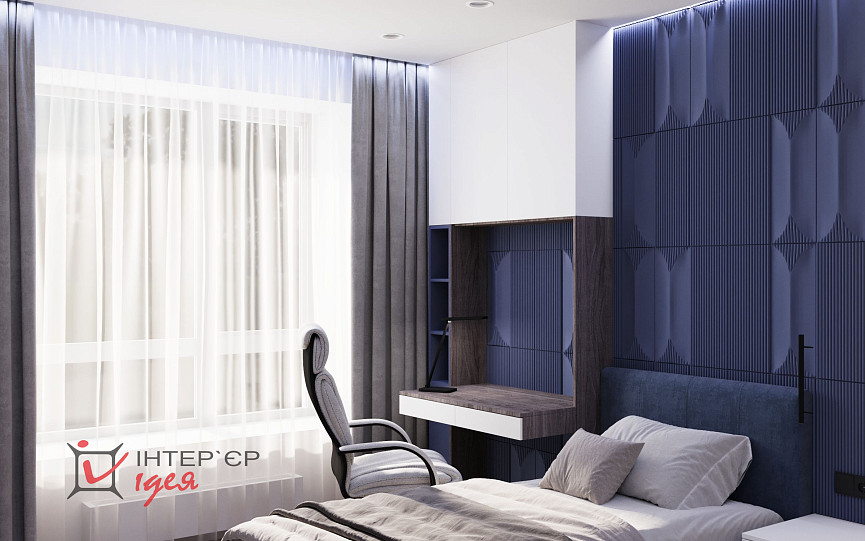 Детская с акцентным синим в ЖК «Парковый квартал»