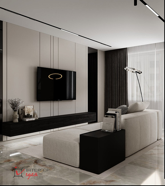 Гостиная в стиле минимализм, 15 м2