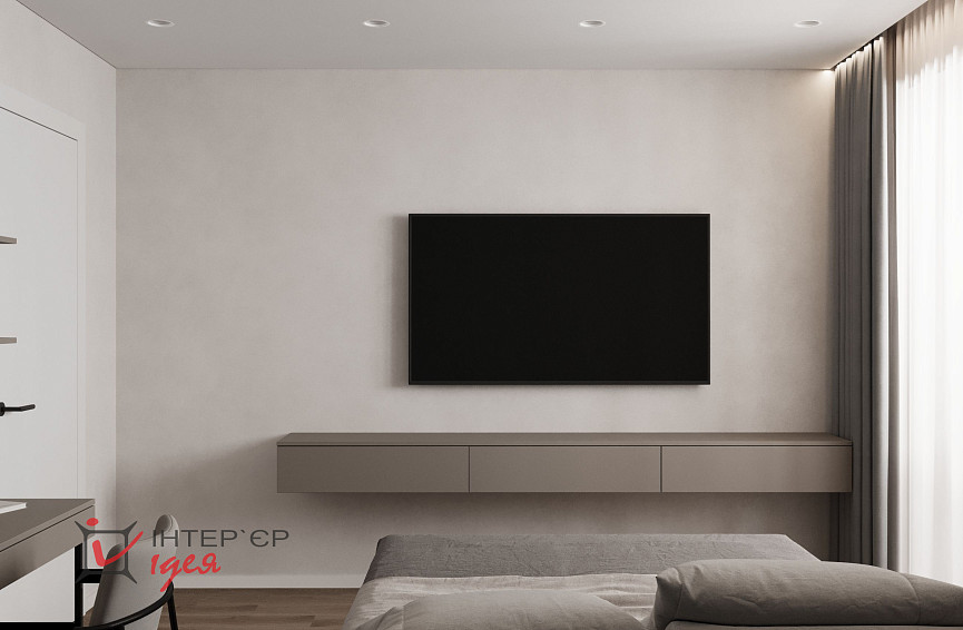 Минималистичная спальня с рабочим местом в ЖК «Парковый квартал»