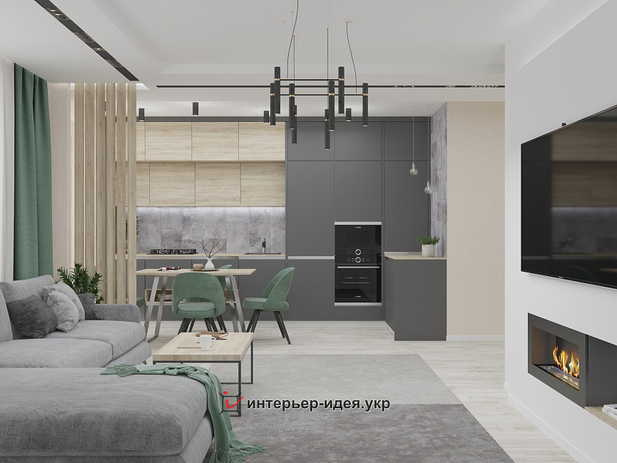 Большая просторная кухня-студия