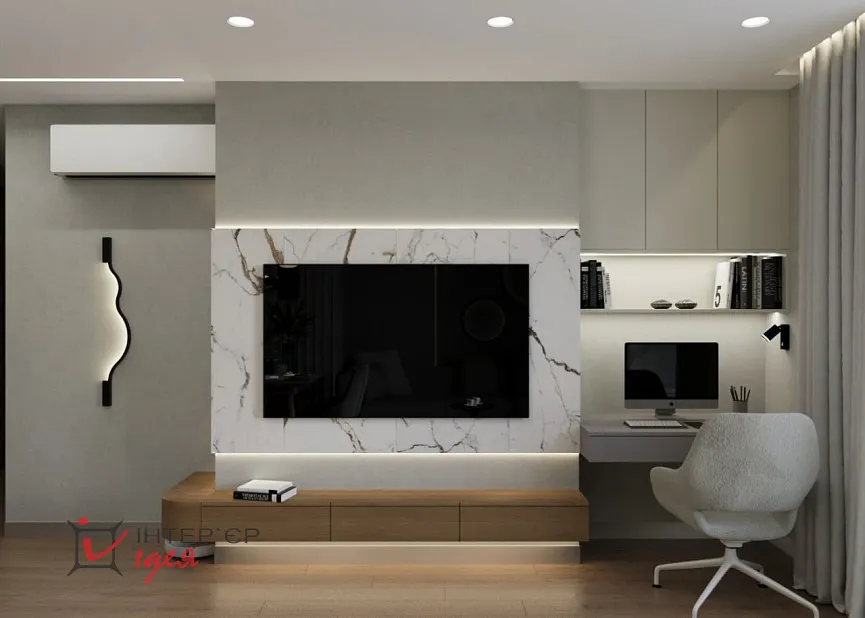 Кухня-гостиная с фисташковым акцентом