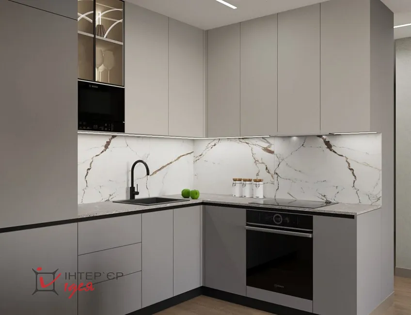 Кухня-гостиная с фисташковым акцентом