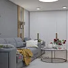 Светлая гостиная с деревянными элементами