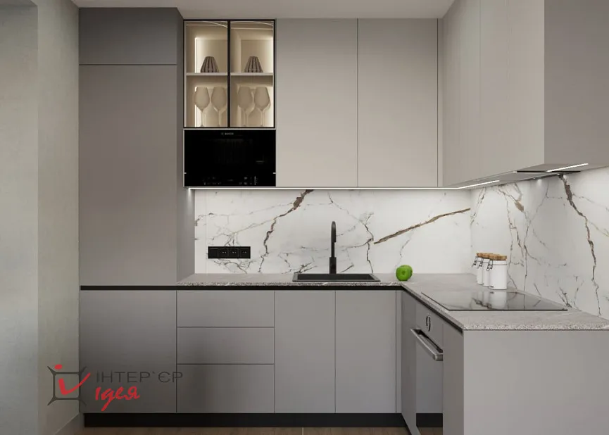 Кухня-гостиная с фисташковым акцентом